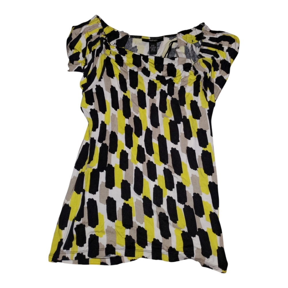 Alfani petite cap small puff sleeve top sz P/P black/yellow